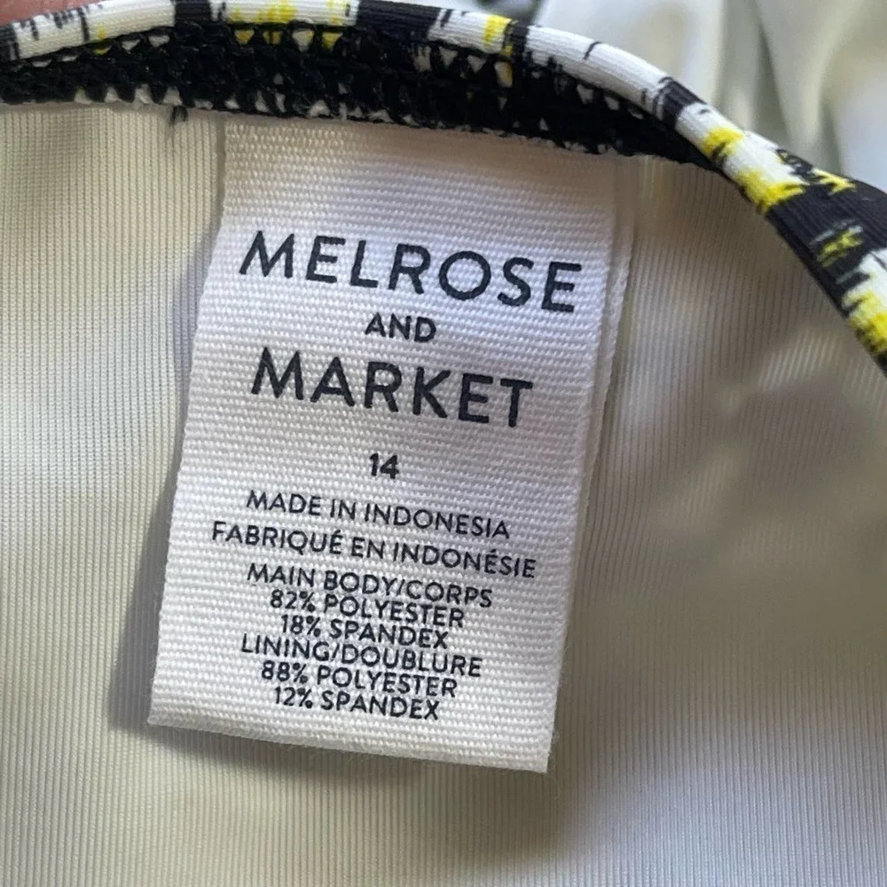 Melrose and Market Tie Front One-Piece Swimsuit Black White Animal Spot Size M